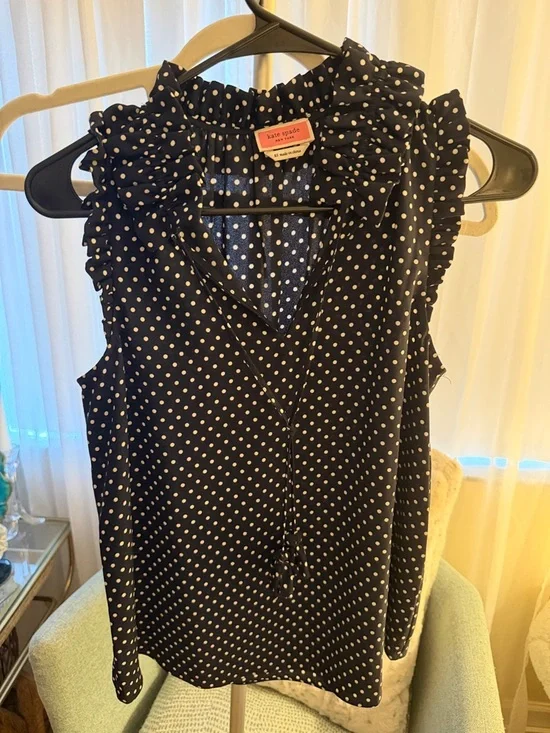 kate spade black and white Polka Dot Ruffle Collar Sleeveless Top size XS - Picture 3 of 5